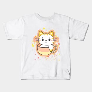 Adorable cat sitting in a coffee cup Kids T-Shirt